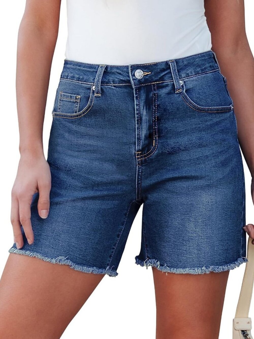 Trendy High Waisted Jean Shorts for Women | Stretchy Denim Cutoff Mom Shorts